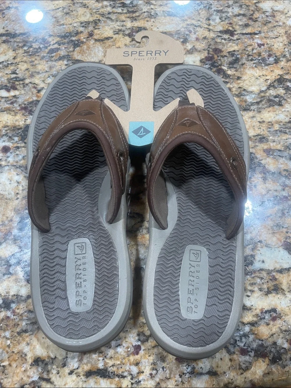 Sperry Brown Leather Men's Thong Sandals- Outer Banks